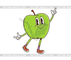 Cartoon green apple fruit cute groovy character - vector image