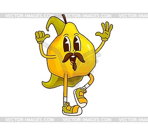 Groovy pear fruit halloween wizard character - vector clipart