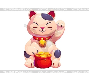 Cartoon lucky Japanese Maneki Neko cat with pot - vector clip art