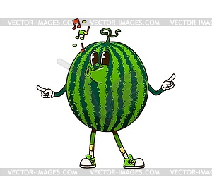 Groovy watermelon fruit, retro cartoon character - color vector clipart