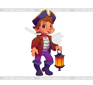 Kid corsair or pirate character in party costume - vector image