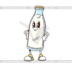 Groovy cartoon milk bottle cheerful character - vector clipart