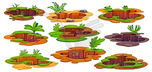 Cartoon ground holes, deep dirty pits and burrows - royalty-free vector clipart