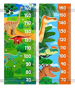 Линейка для определения роста детей с персонажами динозавров - векторный графический клипарт