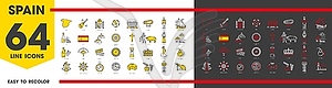 Spain travel landmark and tourism line icons - vector image