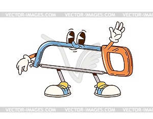 Groovy fretsaw cartoon character, repair, DIY tool - vector clip art