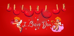 I Love You Valentine card, love holiday greeting - vector clip art