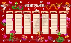 Weekly planner schedule with valentines day snakes - vector clip art