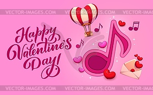 Paper cut valentines day banner with music notes - vector image