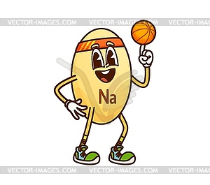 Cartoon sodium groovy vitamin spins basketball - vector clipart / vector image