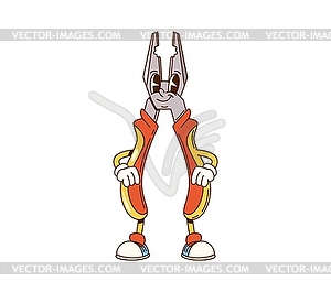 Cartoon groovy pliers character or DIY work tool - vector clipart