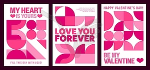 Valentines day posters with geometric shapes - vector clip art