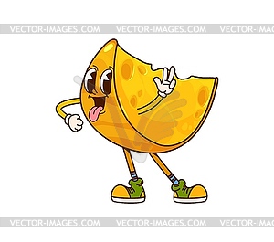 Groovy cartoon cheese character with tongue out - stock vector clipart