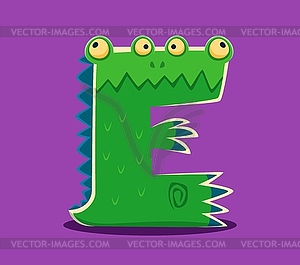 Halloween font letter E scary monster character - vector image