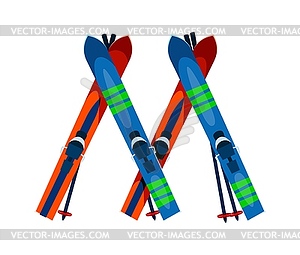 Letter M made of vibrant red and blue cartoon skis - vector clip art