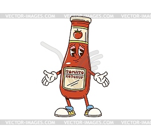 Cartoon groovy tomato ketchup bottle character - vector image