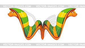 Мультяшный египетский шрифт золотая змея с буквой w - векторный клипарт / векторное изображение