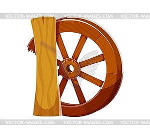 Letter d composed of wooden log and wagon wheel - vector clipart