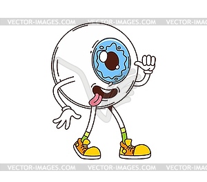 Cartoon groovy eyeball character with blue iris - vector clipart