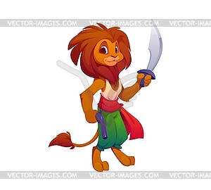 Cartoon funny African lion pirate animal character - vector image