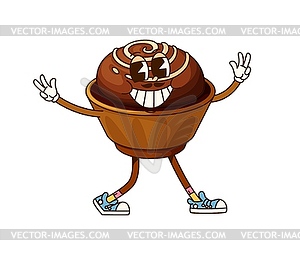 Groovy chocolate cake or cupcake dessert character - vector clip art