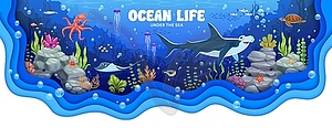 Ocean life banner with underwater sea animals - vector clipart