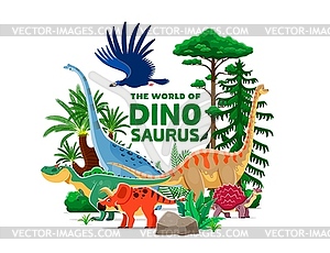 Dino park banner, cartoon prehistoric dinosaurs - vector image