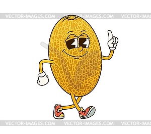 Groovy melon fruit, funny retro cartoon character - vector image