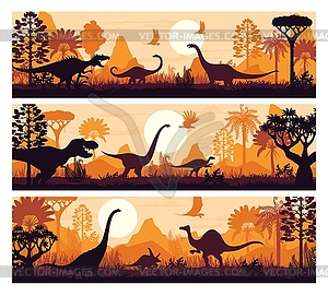 Prehistoric era banners with dinosaurs silhouettes - stock vector clipart