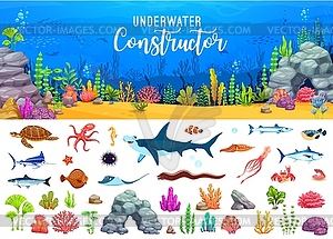 Underwater landscape constructor of marine life - vector clipart