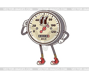 Cartoon retro groovy car speedometer character - vector clipart