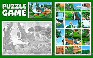 Prehistoric dinosaur animals, jigsaw puzzle game - vector clipart