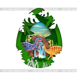 Paper cut dino egg with prehistoric dinosaurs - vector EPS clipart