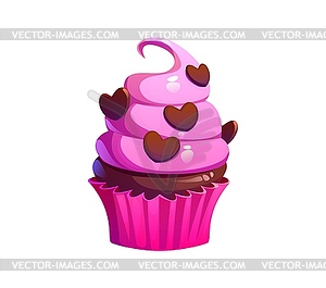 Valentine day cupcake with pink frosting cream - vector image