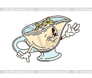 Cartoon groovy sauce character in creamer pitcher - vector clip art