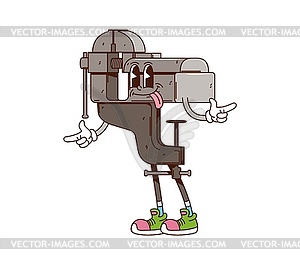 Groovy work tool cartoon DIY repair vise character - vector image
