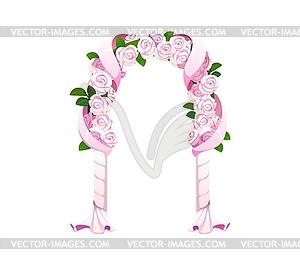 Cartoon wedding arch adorned with pink roses - vector clipart