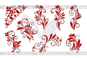 Valentine day hearts flourish pattern decorations - vector image