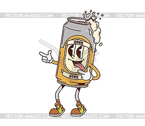 Cartoon retro groovy beer can funny character - vector image