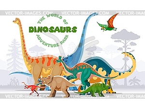 Adventure park banner with prehistoric dinosaurs - vector clip art