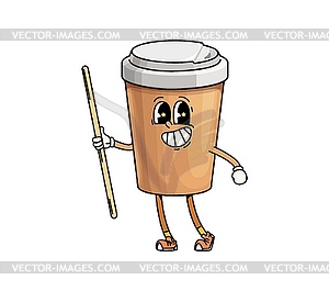 Groovy coffee cup cartoon retro character - vector image