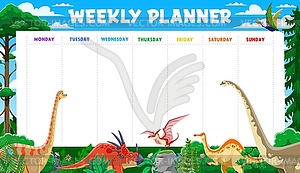 Weekly planner schedule with prehistoric dinosaurs - vector clipart