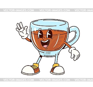 Groovy tea beverage glass cup funny character - vector clip art