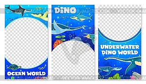 Dino park poster templates, underwater dinosaurs - vector clipart
