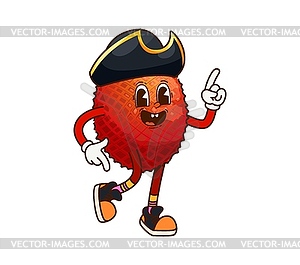 Cartoon groovy lychee fruit pirate or corsair - vector image