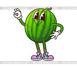 Groovy watermelon character showing OK gesture - vector clipart