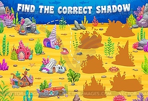 Find correct shadow of underwater house kids game - vector clip art
