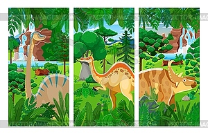 Cartoon prehistoric dinosaurs, Jurassic lizards - vector image