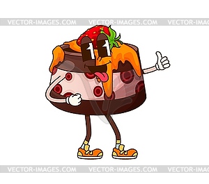 Cartoon groovy cake funny bakery pastry character - vector clipart