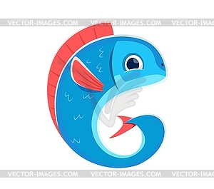 Font, summer travel type, letter G fish typeface - vector clip art